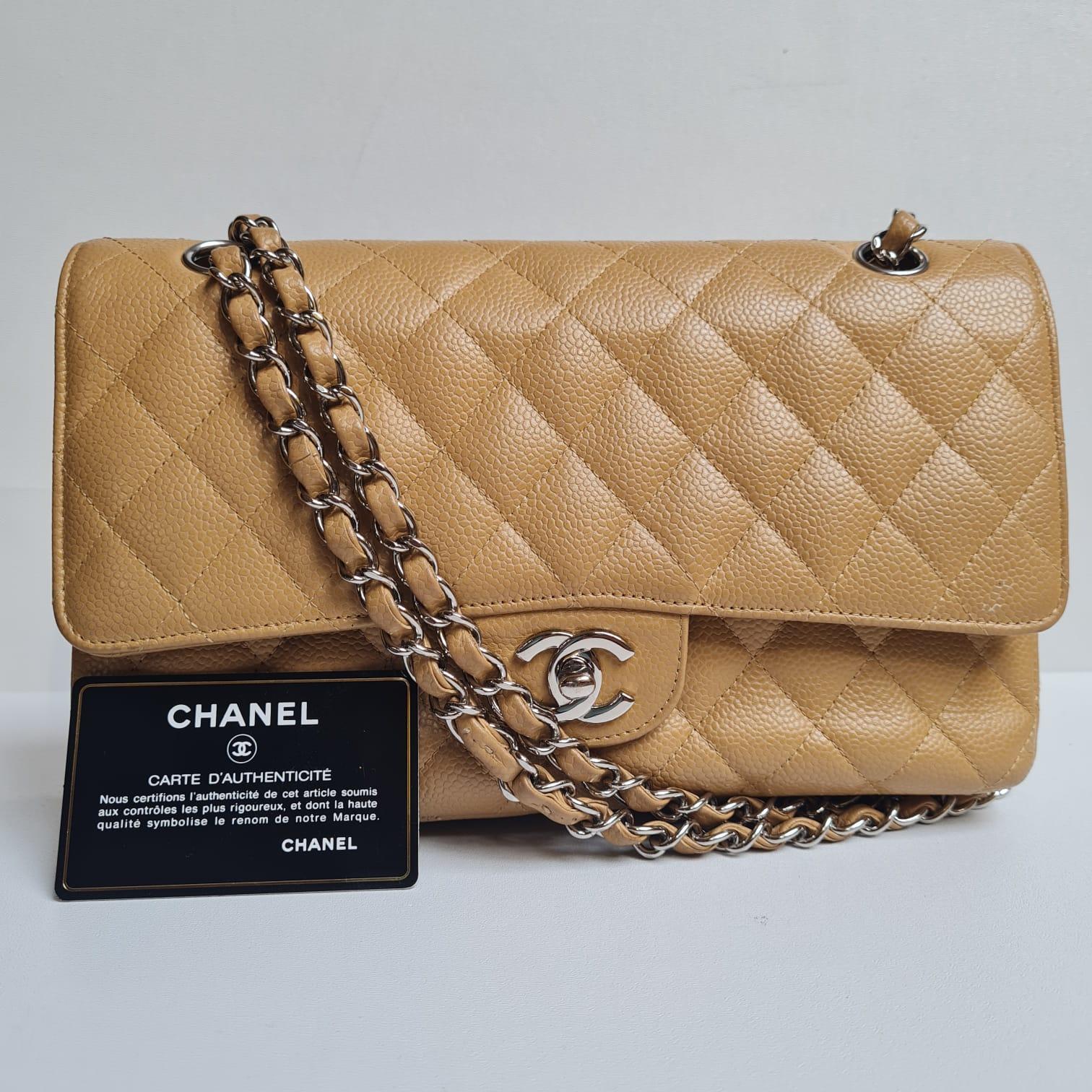 Chanel Camel Caviar Leather Double Flap Bag 15