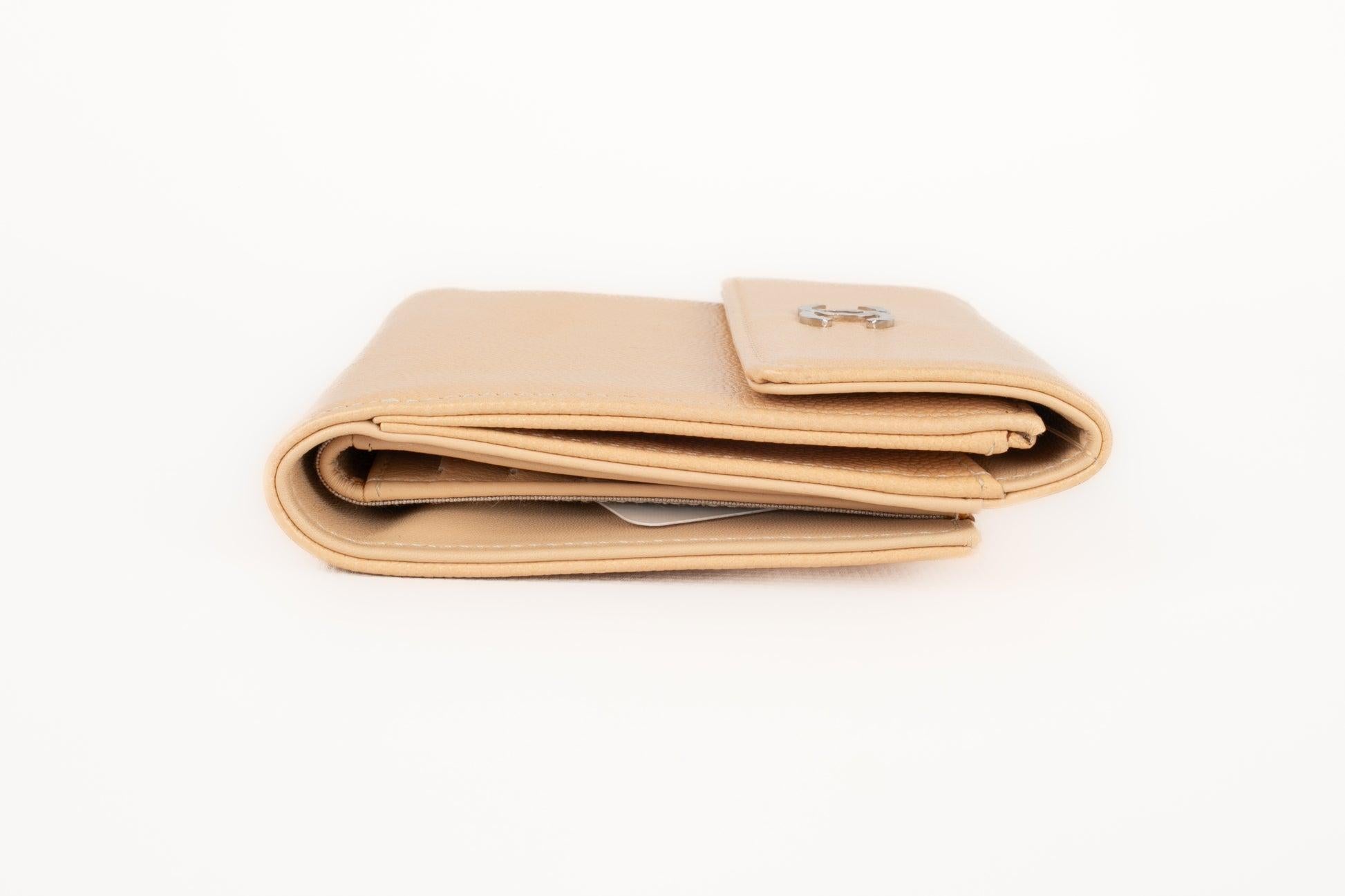 Orange Chanel Camel Caviar Leather Wallet