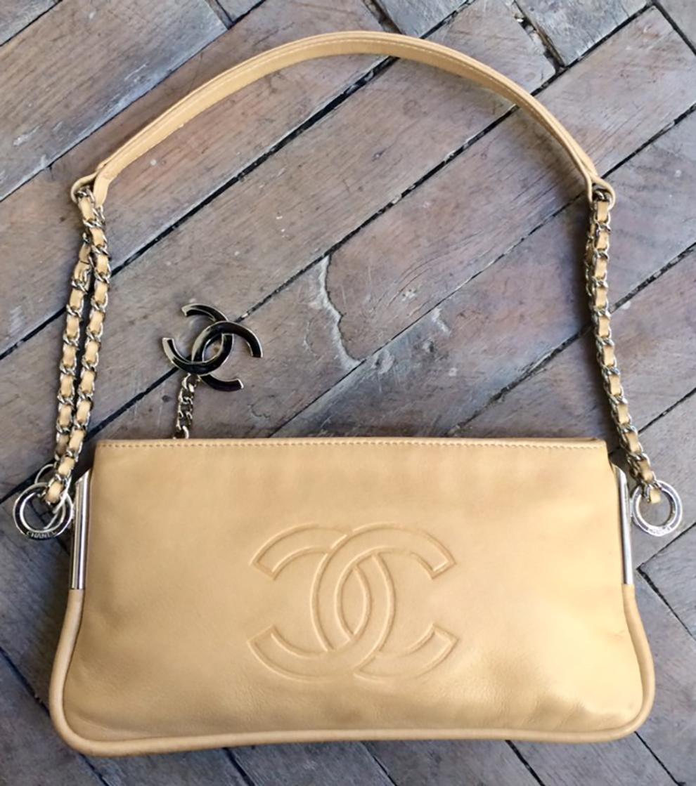 Women's Chanel Camel Charms Baguette Leather Hand Bag