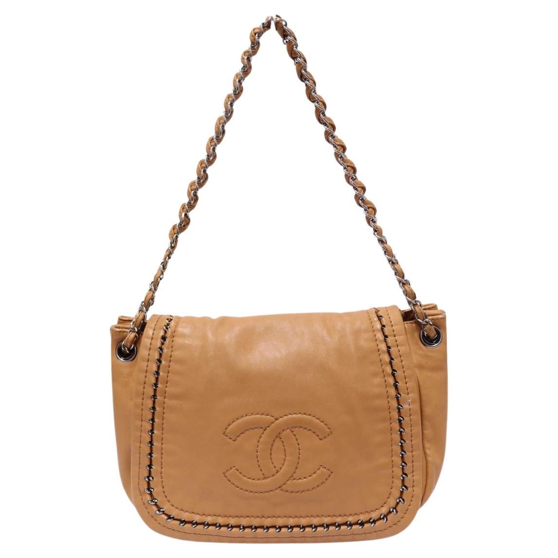Chanel Camel Leather Accordion Shoulder Bag For Sale
