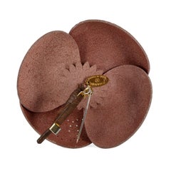 Chanel Camel Leather Camellia Flower Vintage Pin