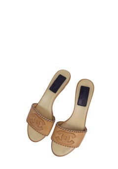 Chanel Camel Leather CC Logo Mule Sandals - EU 37