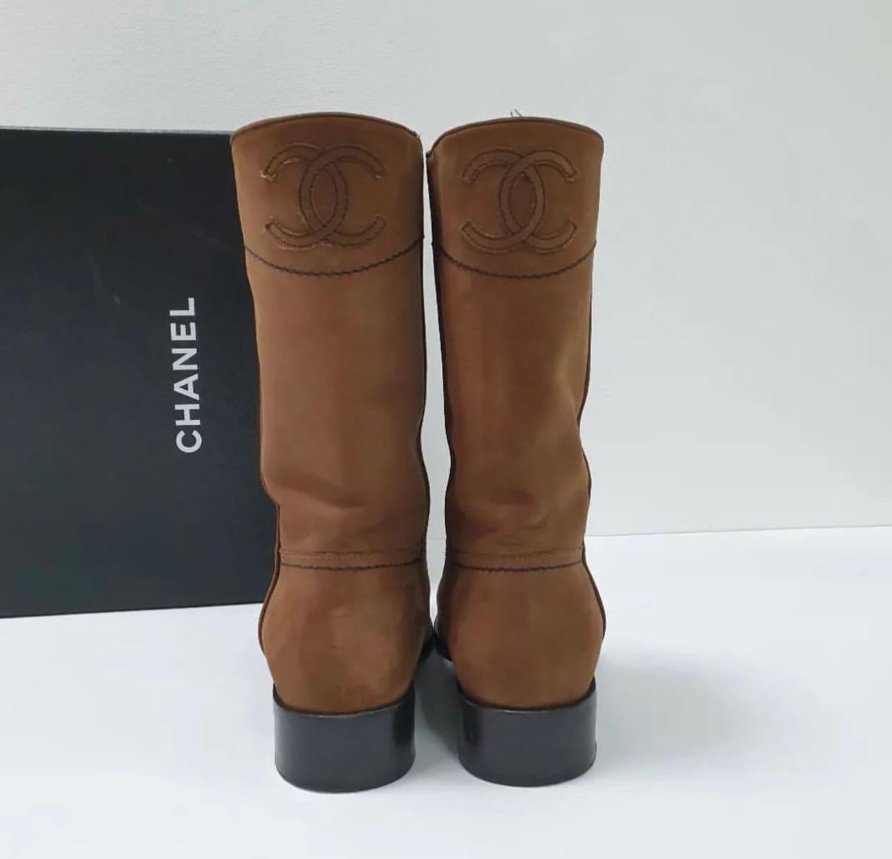 Women's Chanel Camel Leather CC Mid Length Boots