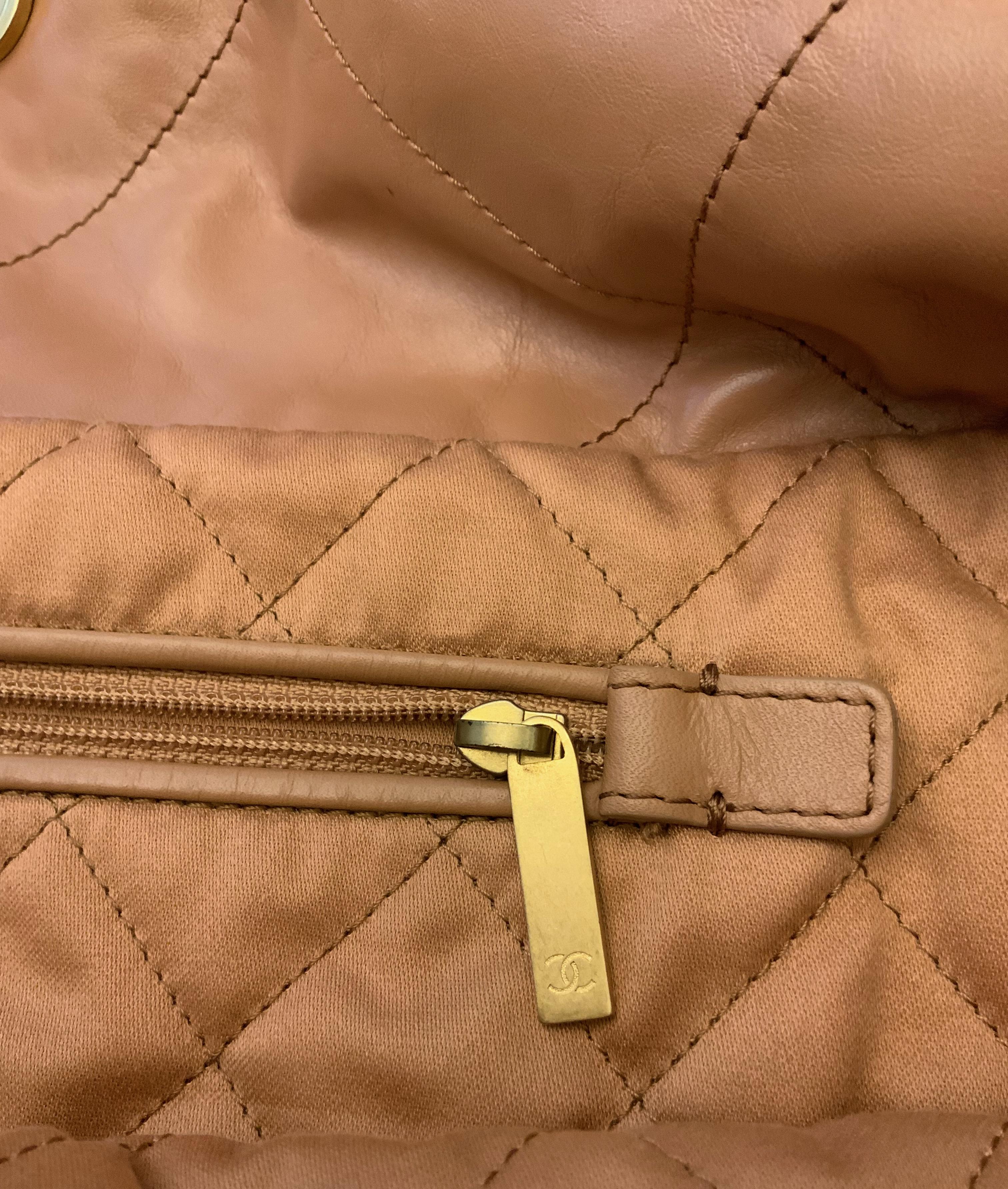 Chanel Camel Quilted Shinny Calfskin Large Chanel 22 Bag For Sale 5