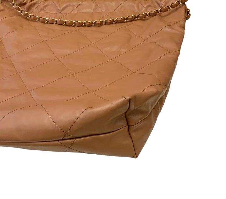 Chanel Camel Quilted Shinny Calfskin Large Chanel 22 Bag For Sale