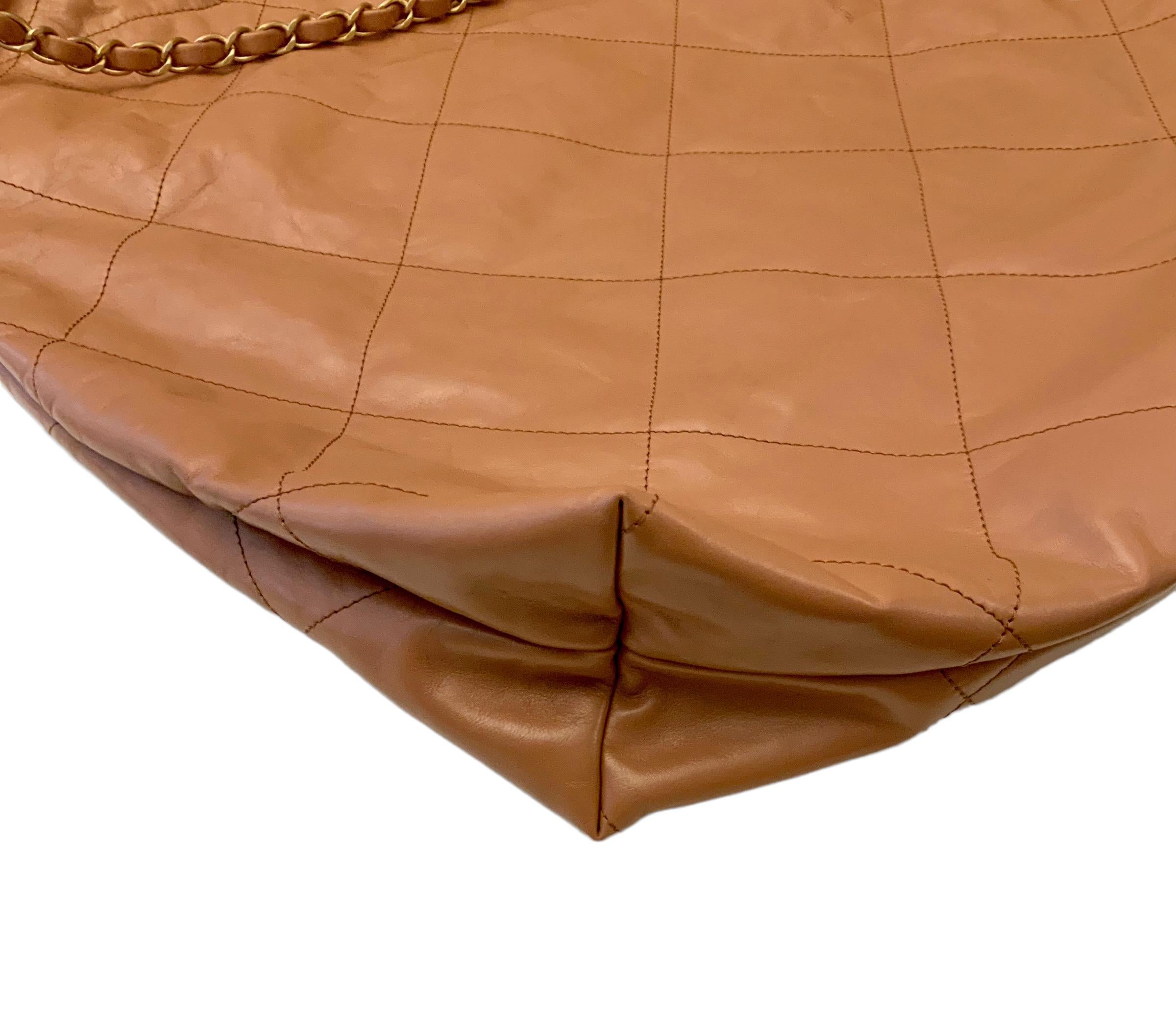 Chanel Camel Quilted Shinny Calfskin Large Chanel 22 Bag For Sale 1