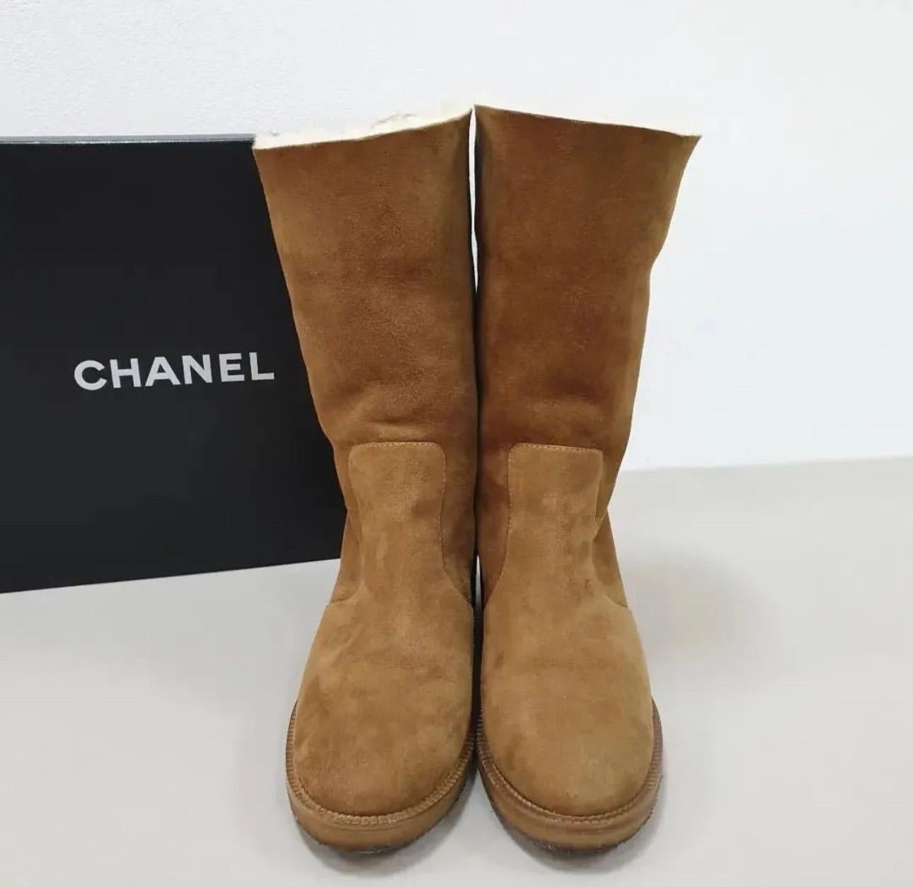 Brown Chanel Camel Suede Fur Boots For Sale