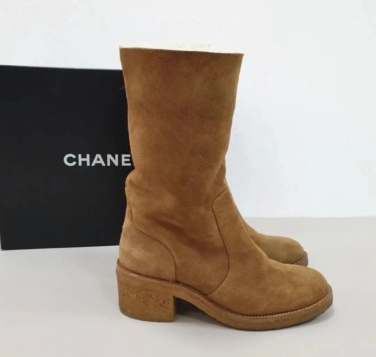 Women's Chanel Camel Suede Fur Boots For Sale