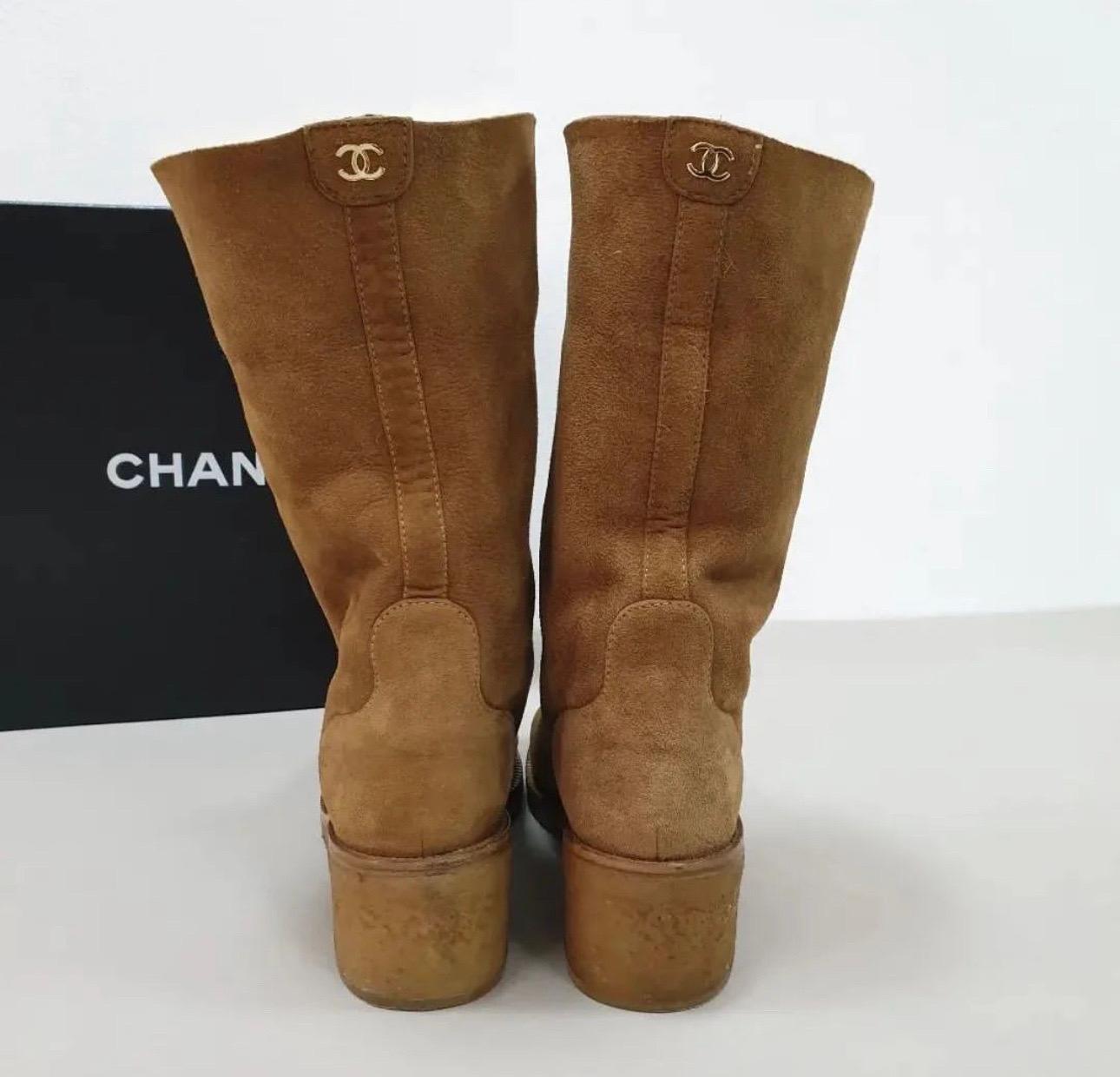 Chanel Camel Suede Fur Boots For Sale 1