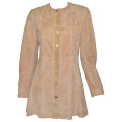 Vintage Chanel Camel Suede Jacket with Gold Buttons