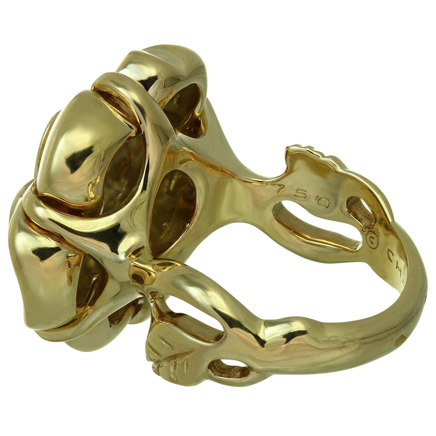 Chanel Camelia 18k Solid Heavy Yellow Gold Flower Ring 56 In Excellent Condition For Sale In New York, NY