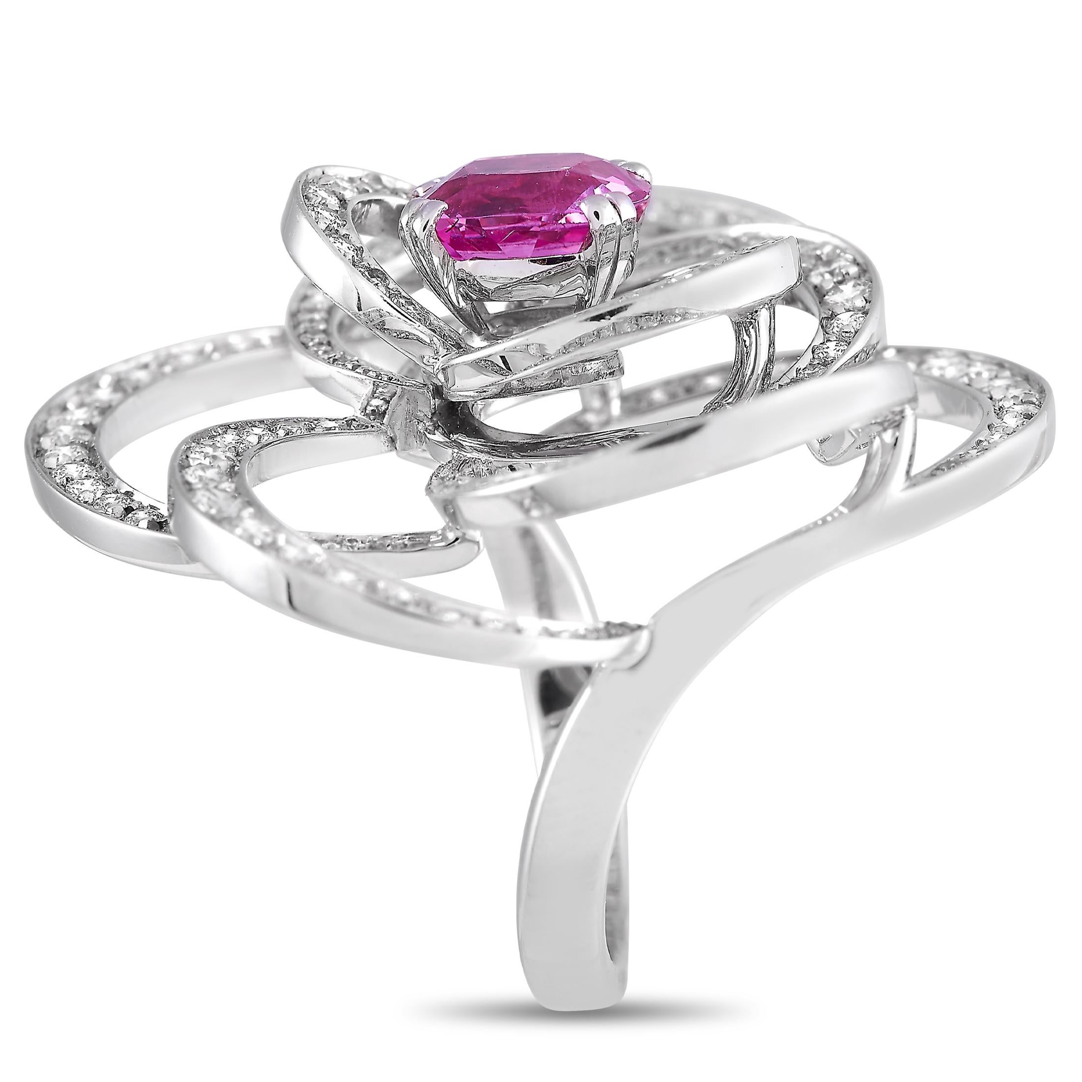 Chanel Chanel Camélia Ring, 18 Karat Weißgold 2,00 Karat Diamant und rosa Saphir (Rundschliff) im Angebot