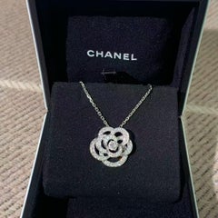 CHANEL CAMÉLIA 18K White Gold Full Pavé Diamond Necklace
