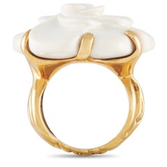 Chanel Camelia 18K Yellow Gold White Agate Ring