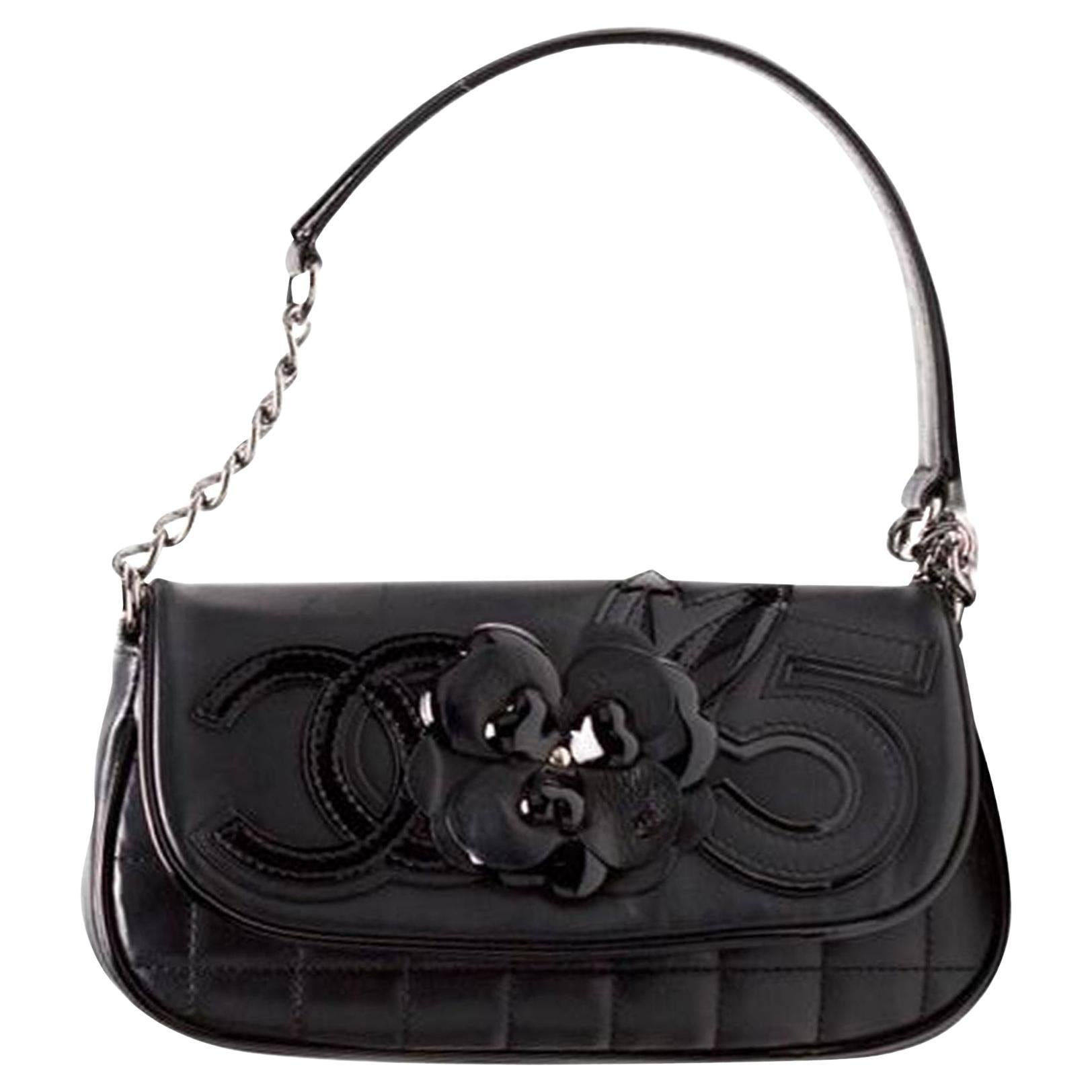 Chanel Camelia 5 Black on Black Lambskin Flap Bag For Sale 1