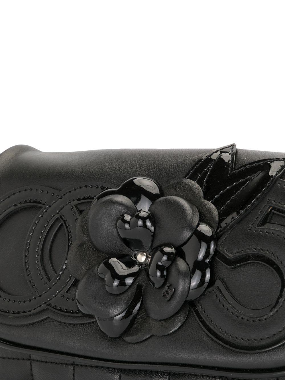 Chanel Camelia 5 Black on Black Lambskin Flap Bag For Sale 4