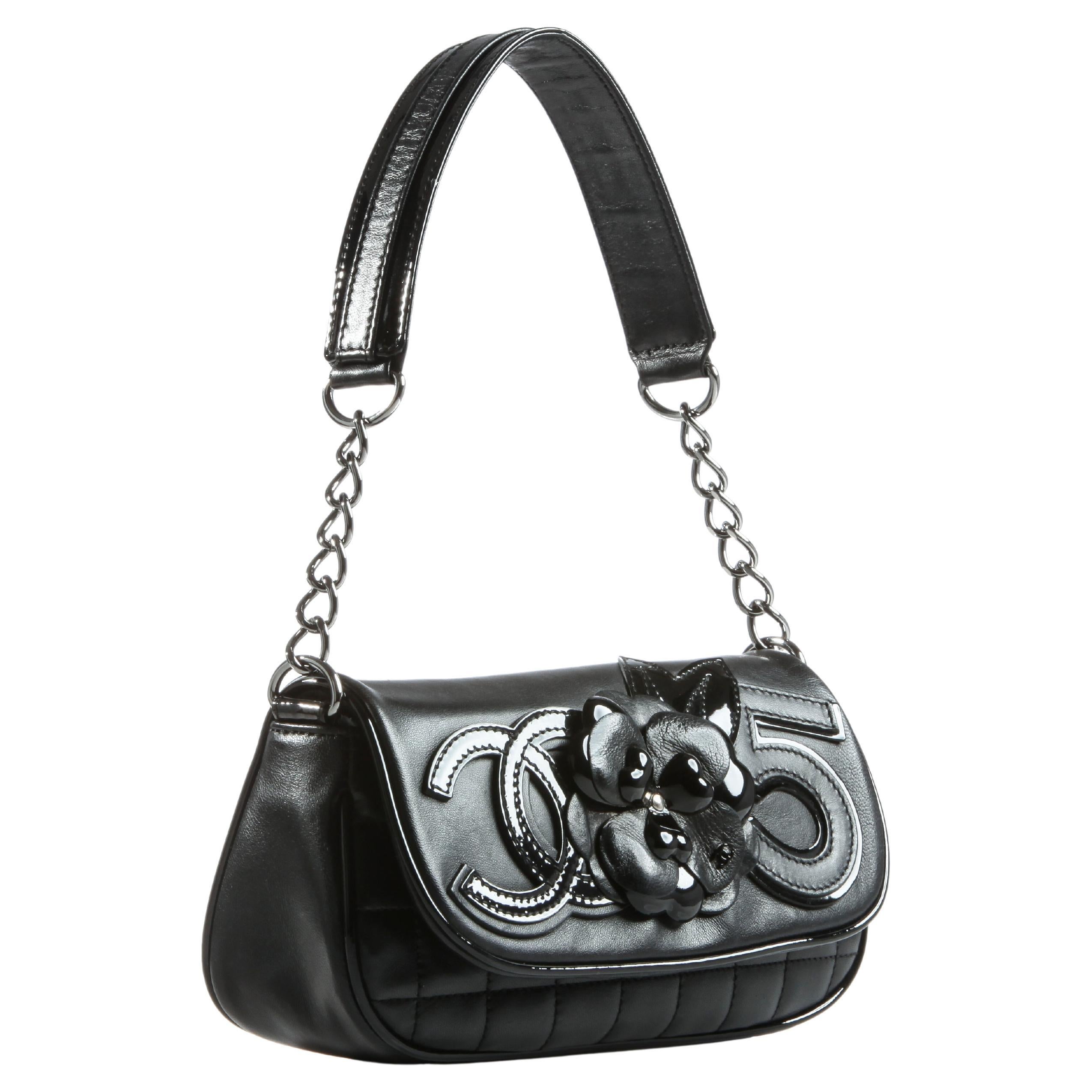 Chanel Camelia 5 Black on Black Lambskin Flap Bag