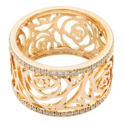 Chanel Camelia Ajoure 18 Karat Roségold und Diamanten breiter Ring