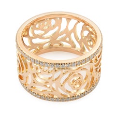 Chanel Camelia Ajoure 18 Karat Rose Gold and Diamonds Wide Band Ring