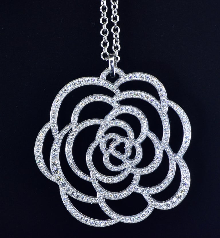 Contemporary Chanel Camelia Ajoure Large Diamond Pendant, French. For Sale