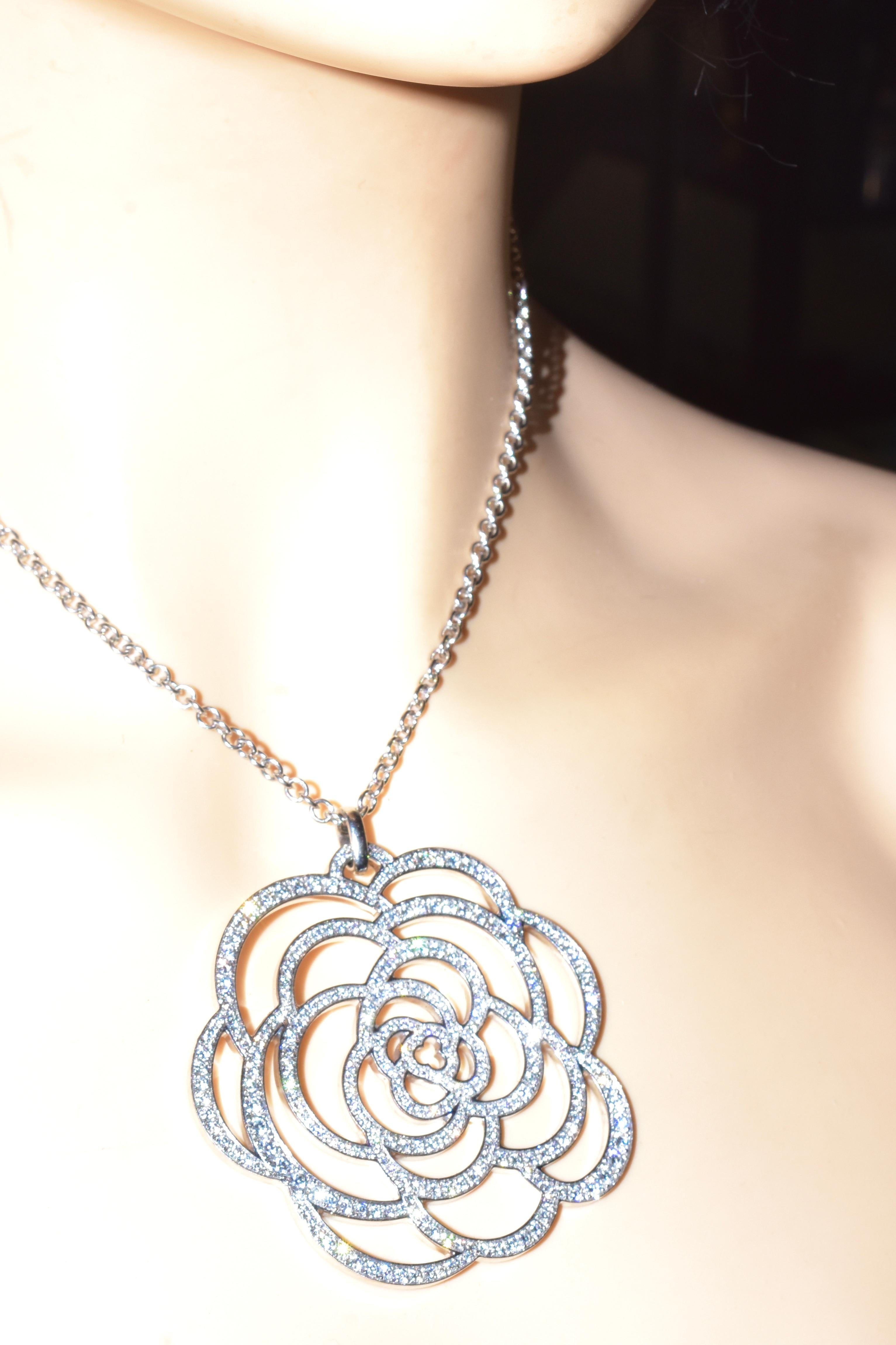 Chanel Camelia Ajoure Large Diamond Pendant, French. In Excellent Condition In Aspen, CO