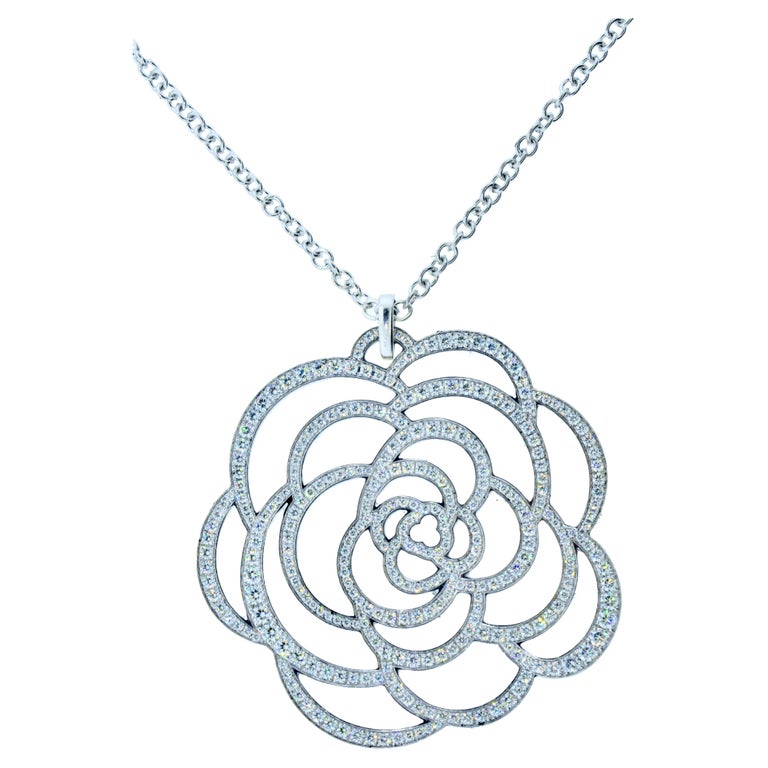 Chanel Camelia Ajoure Large Diamond Pendant, French. For Sale