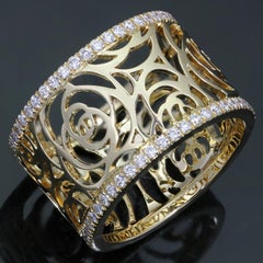 Chanel Camelia Ajoure Rose Diamond Yellow Gold Band Ring