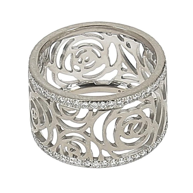 Chanel Camelia Ajoure White Gold and Diamond Ring at 1stDibs | chanel  camelia ring