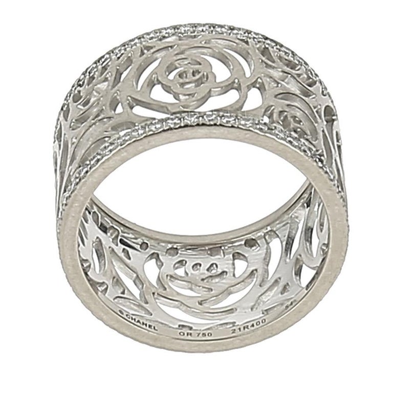 Chanel Camelia Ajoure White Gold And Diamond Ring For Sale At 1stdibs