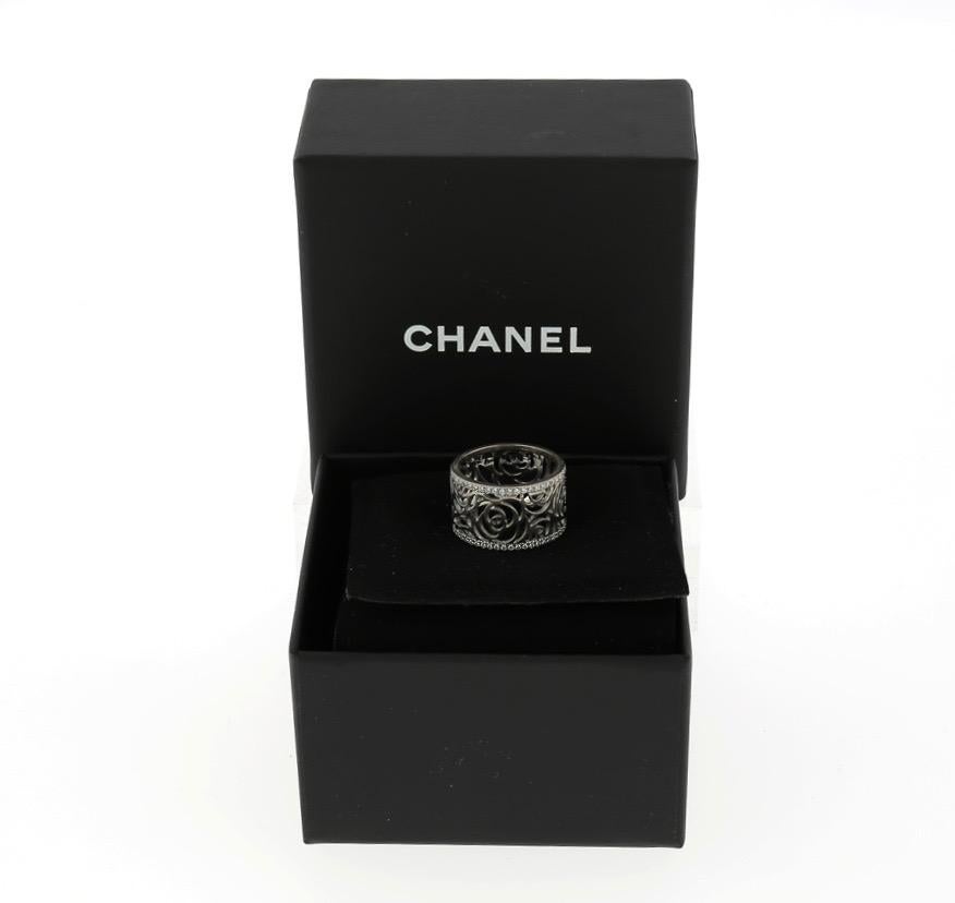 Round Cut Chanel Camelia Ajoure White Gold and Diamond Ring