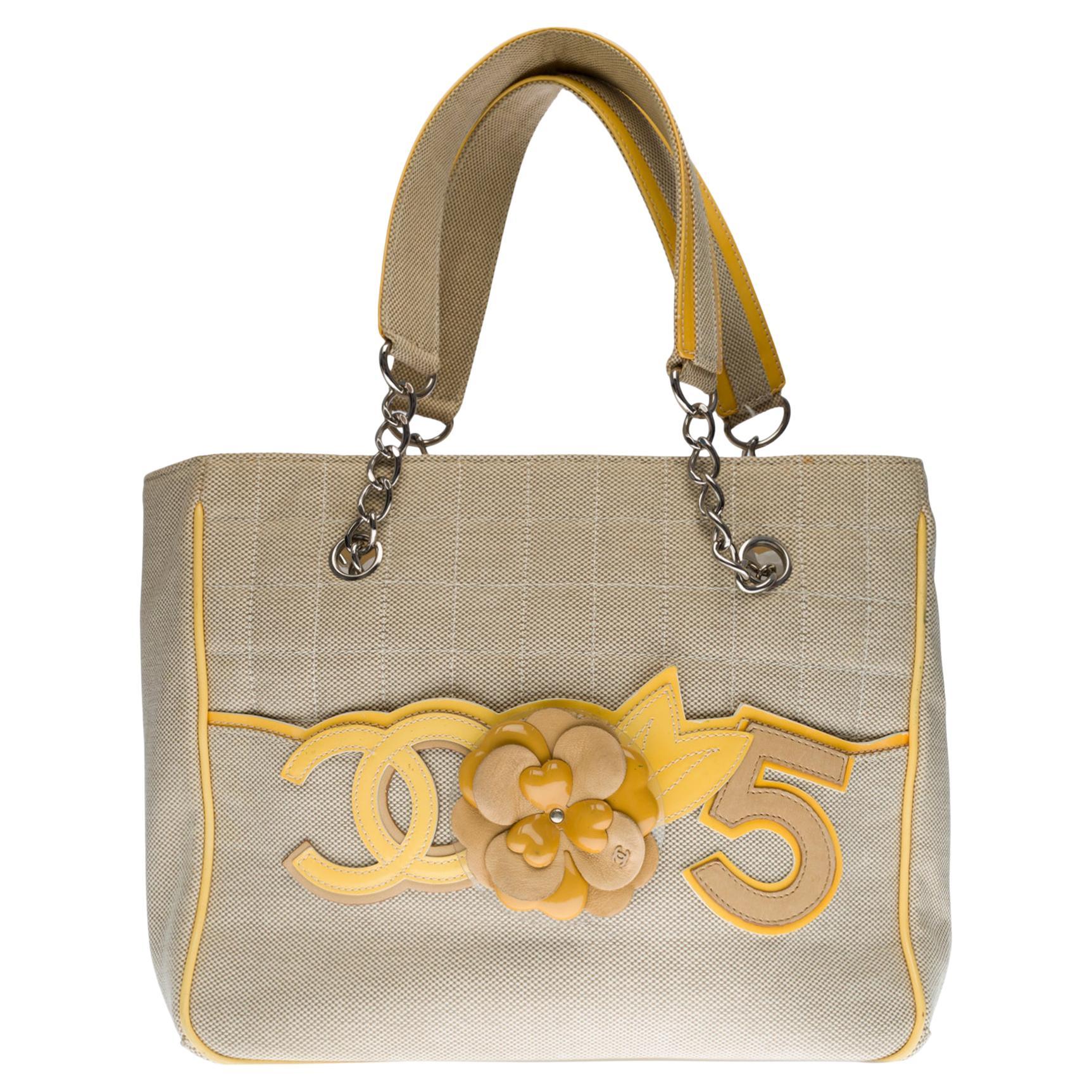Chanel Camelia bag N°5 Tote bag in beige canvas, SHW For Sale at 1stDibs | chanel  tote bag