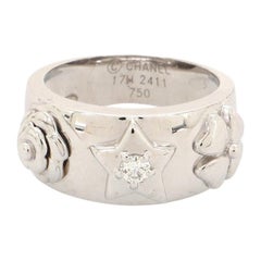 Chanel Camelia Band Ring 18K White Gold with Diamond