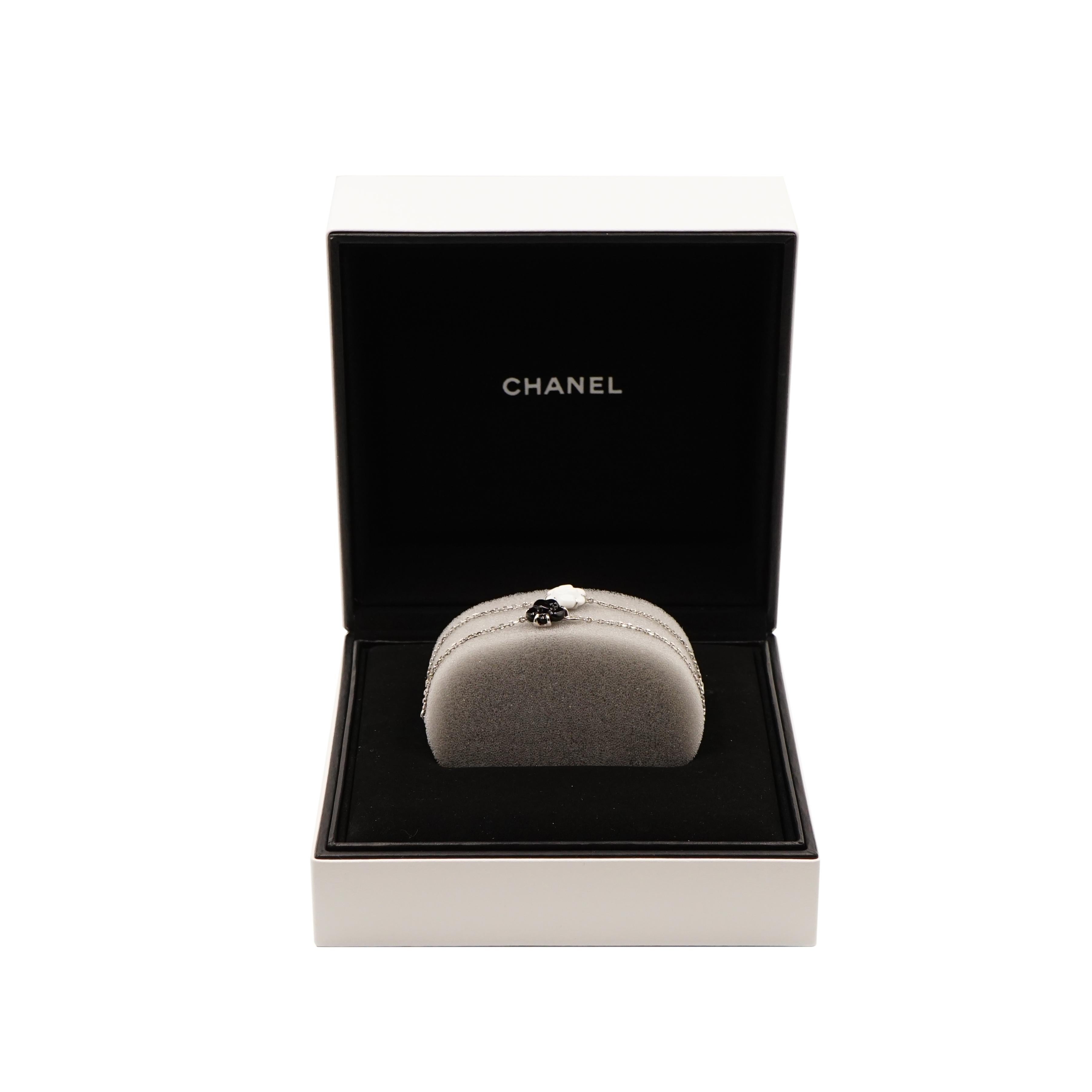 Romantic Chanel Camelia Black Ceramic and Diamond White Gold Bracelet