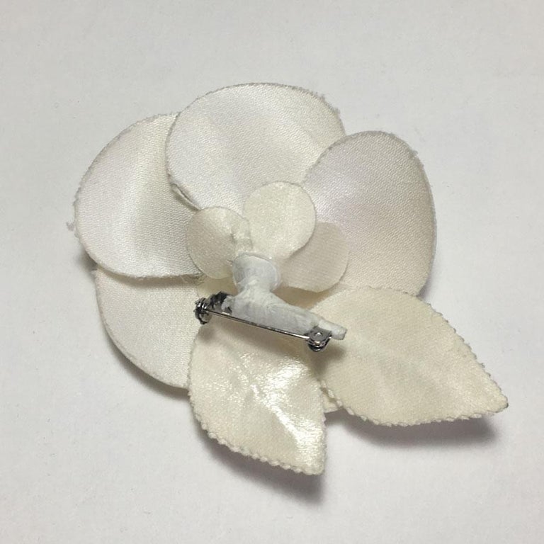 CHANEL Camelia Brooch in Ivory Fabric at 1stDibs