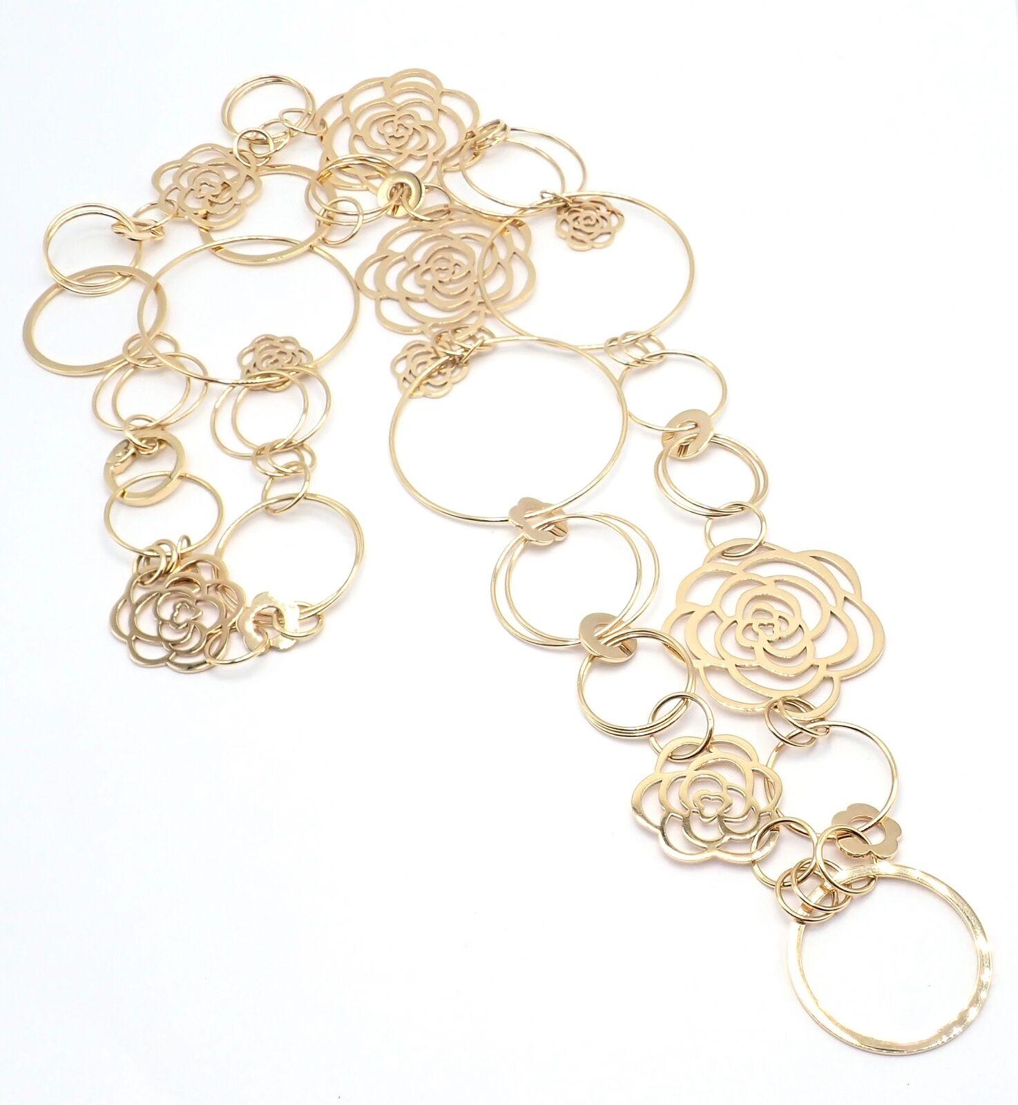18k Yellow Gold Camélia Camellia Sautoir Flower Large Version Long Link Necklace by Chanel. 
This necklace comes with original box and a certificate of authenticity.
Details: 
Length: 32