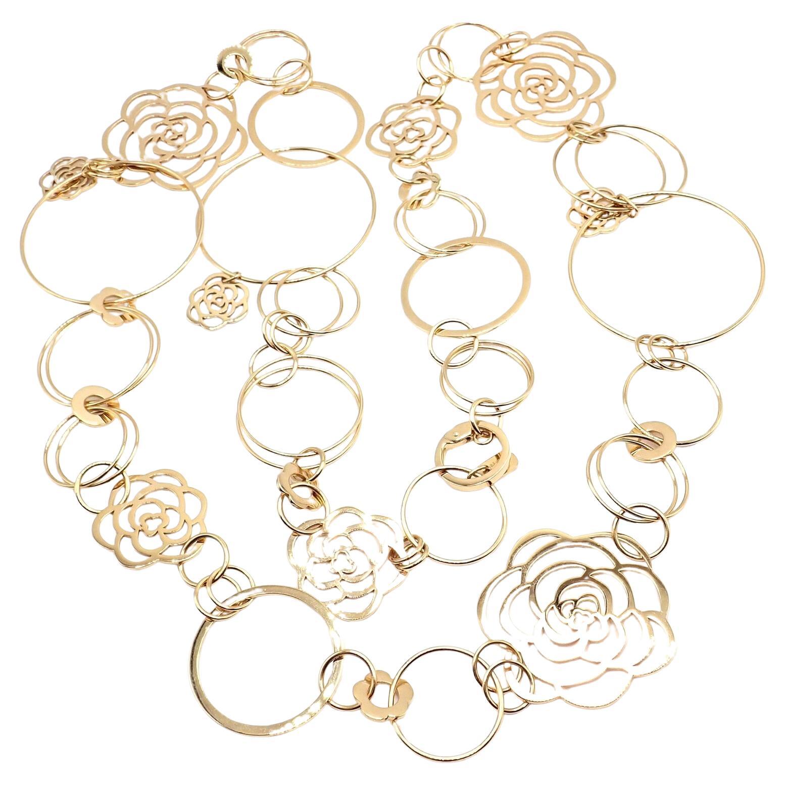 Chanel Camélia Camellia Sautoir Flower Large Version Yellow Gold Link Necklace For Sale