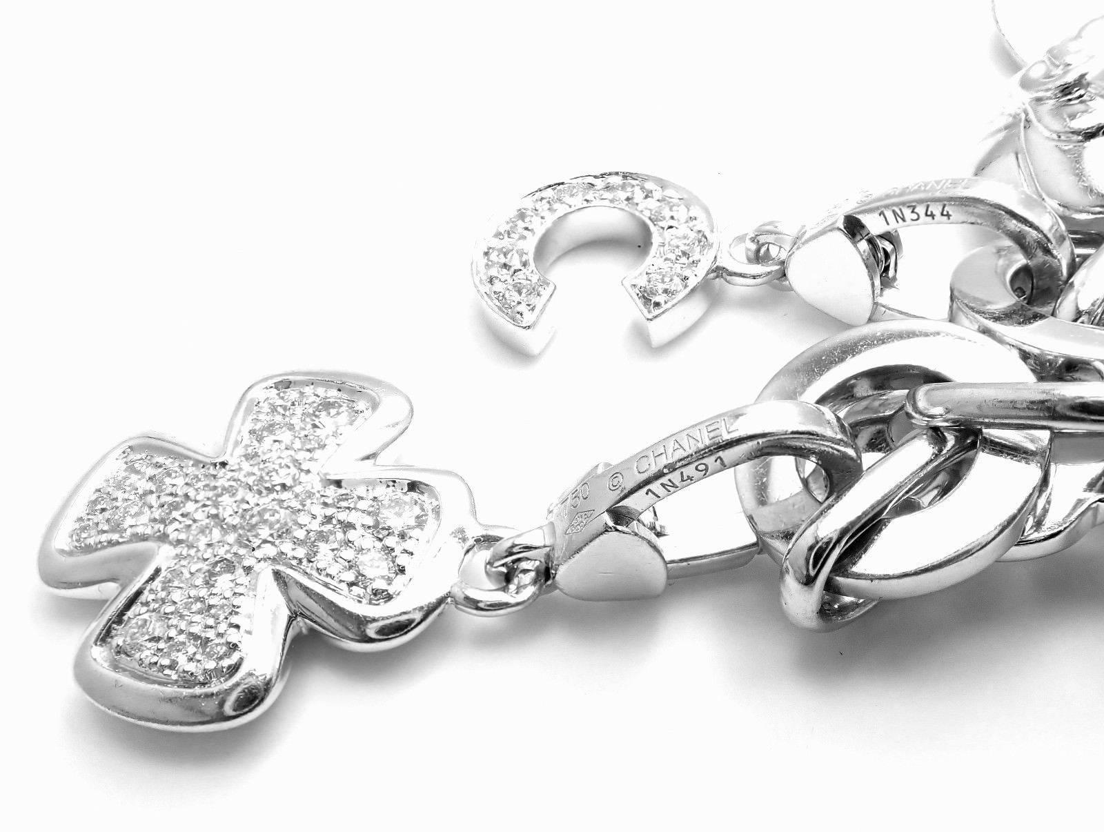 Chanel Camelia Camélia Five Diamond Charm White Gold Link Bracelet 1
