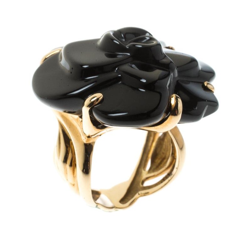chanel black and gold ring