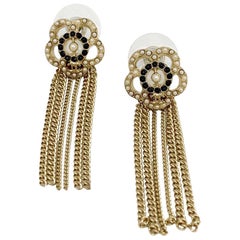 Chanel Camelia Chain And CC Logo Gold-toned Earrings 