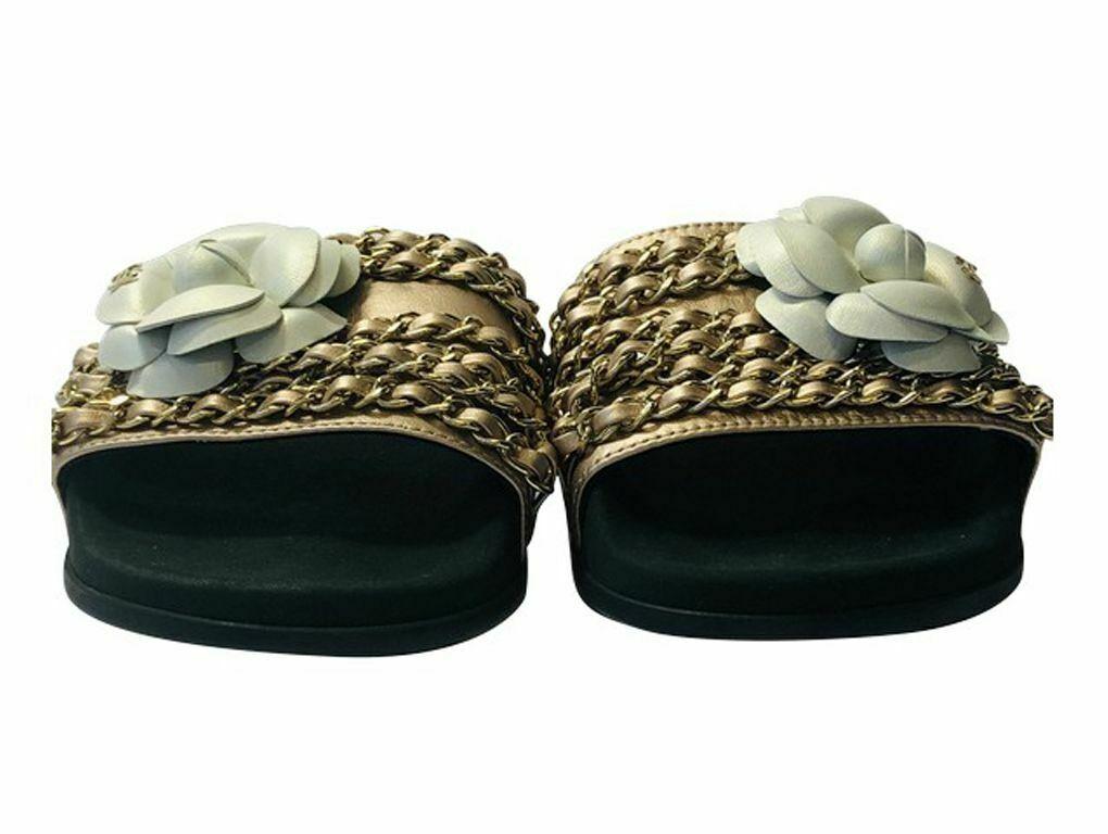 chanel gold slides
