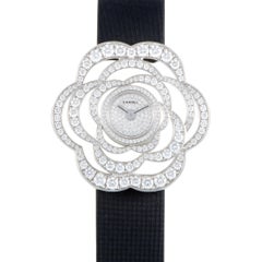 Vintage Chanel Camelia Collection Ladies Diamond White Gold Quartz Wristwatch