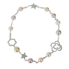Chanel Camelia & Comete Motif Pearl Diamond 18k White Gold Necklace