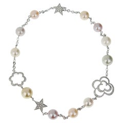 Chanel Camelia & Comete Motif Pearl Diamond 18k White Gold Necklace