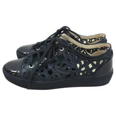Chanel Camelia Cut Black Patent Leather Trainers Sneakers