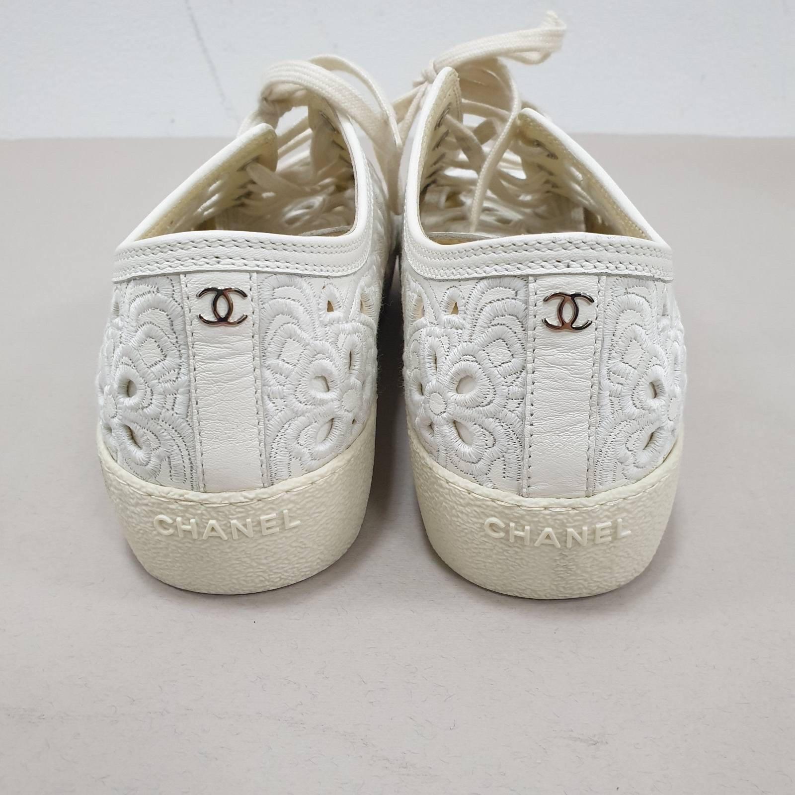 Chanel Camelia Cut Leather Trainers Sneakers   2