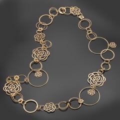 CHANEL Camelia Flower Yellow Gold Sautoir Long Link Necklace