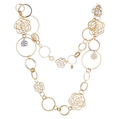 CHANEL Camelia Flower Yellow Gold Sautoir Long Link Necklace