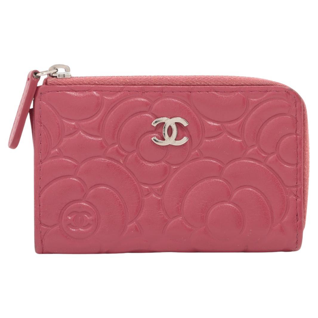 Chanel Camelia Leather Coin Case Fushcia For Sale