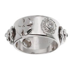 Chanel Camelia Lucky Charm 18k White Gold Diamond Band Ring
