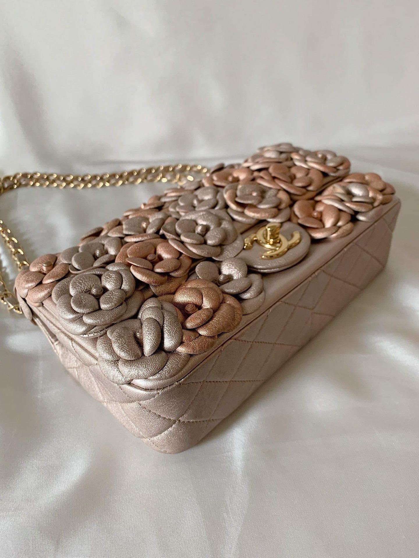 Chanel Camelia Medium Classic Flap In Excellent Condition In San Francisco, CA